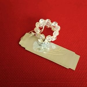 Kristy Plumeria Enameled Floral Beaded Crystals Designed In Hawaii Flex Ring New